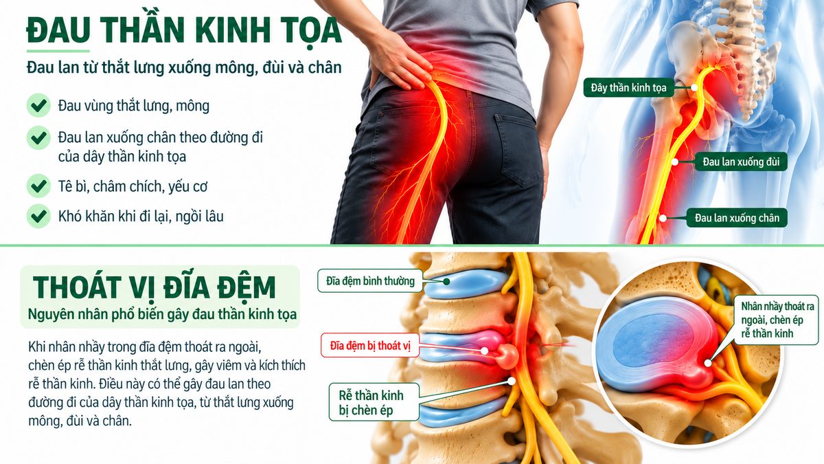 Minh hoạ đau thần kinh toạ và thoát vị đĩa đệm cột sống thắt lưng